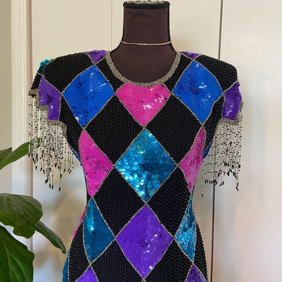 Vintage Beaded Gown | Silk Dress | Harley Quinn - Picture 7 of 16